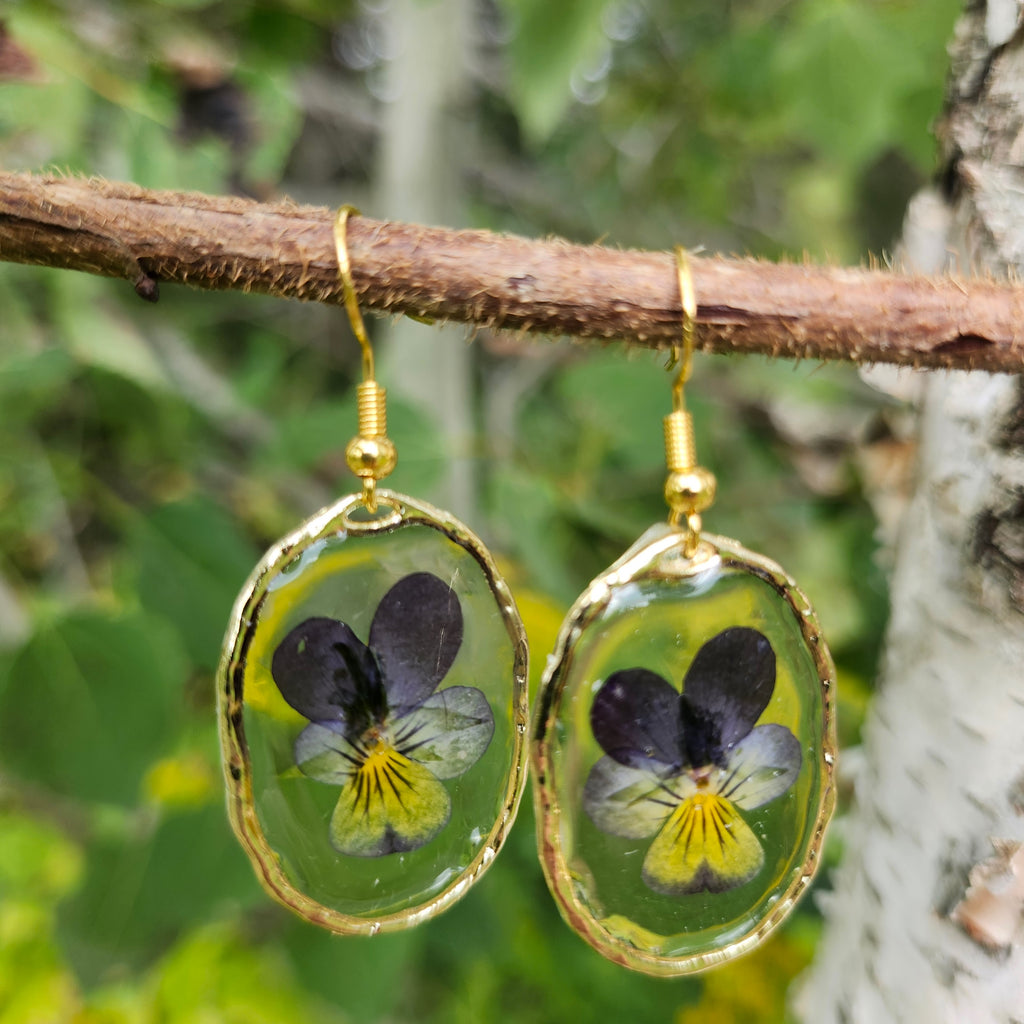 Boucles d'oreilles pensées viola tricolor