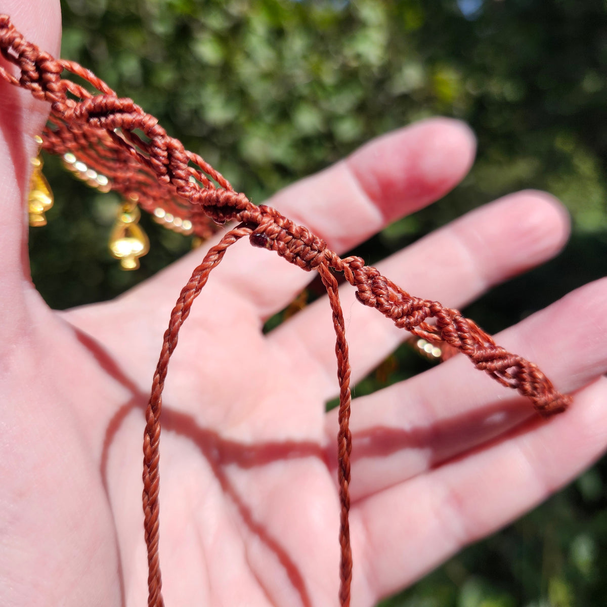 Collier ras-de-cou macramé, abondance automnale, cuivré