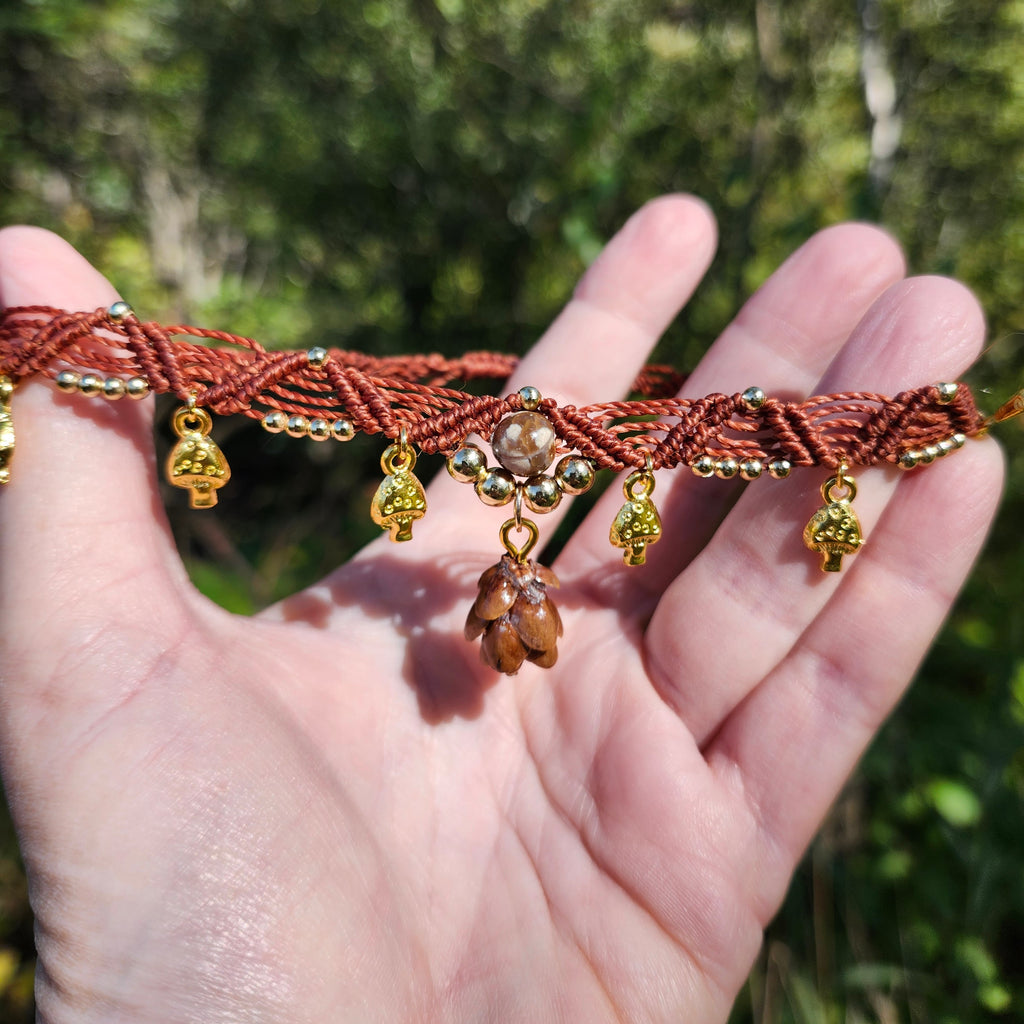 Collier ras-de-cou macramé, abondance automnale, cuivré