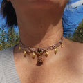 Collier ras-de cou macramé, abondance automnale, Bois de rose